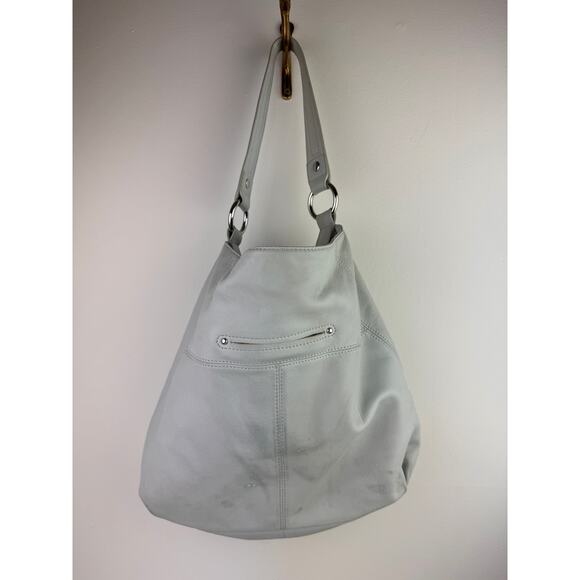 B. Makowsky Bone Handbag Leather Studded Pockets Handle Shoulder Hobo Bag USED - Picture 2 of 12